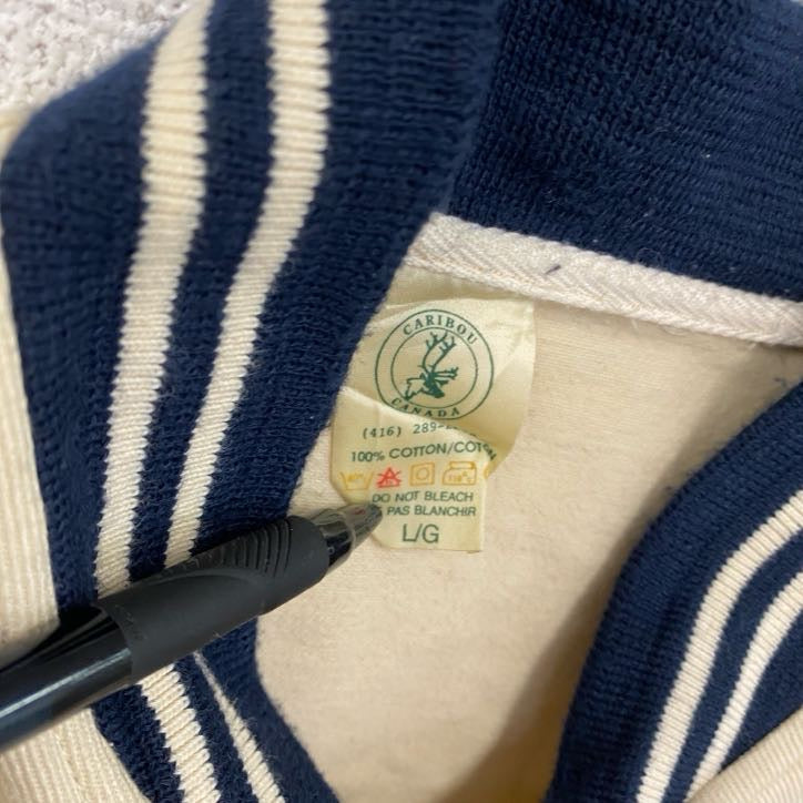 ～90s　CARIBOU CANADA　スタジャン/スタジアムジャケット　ヴィンテージ　アイボリー　Lサイズ　古着