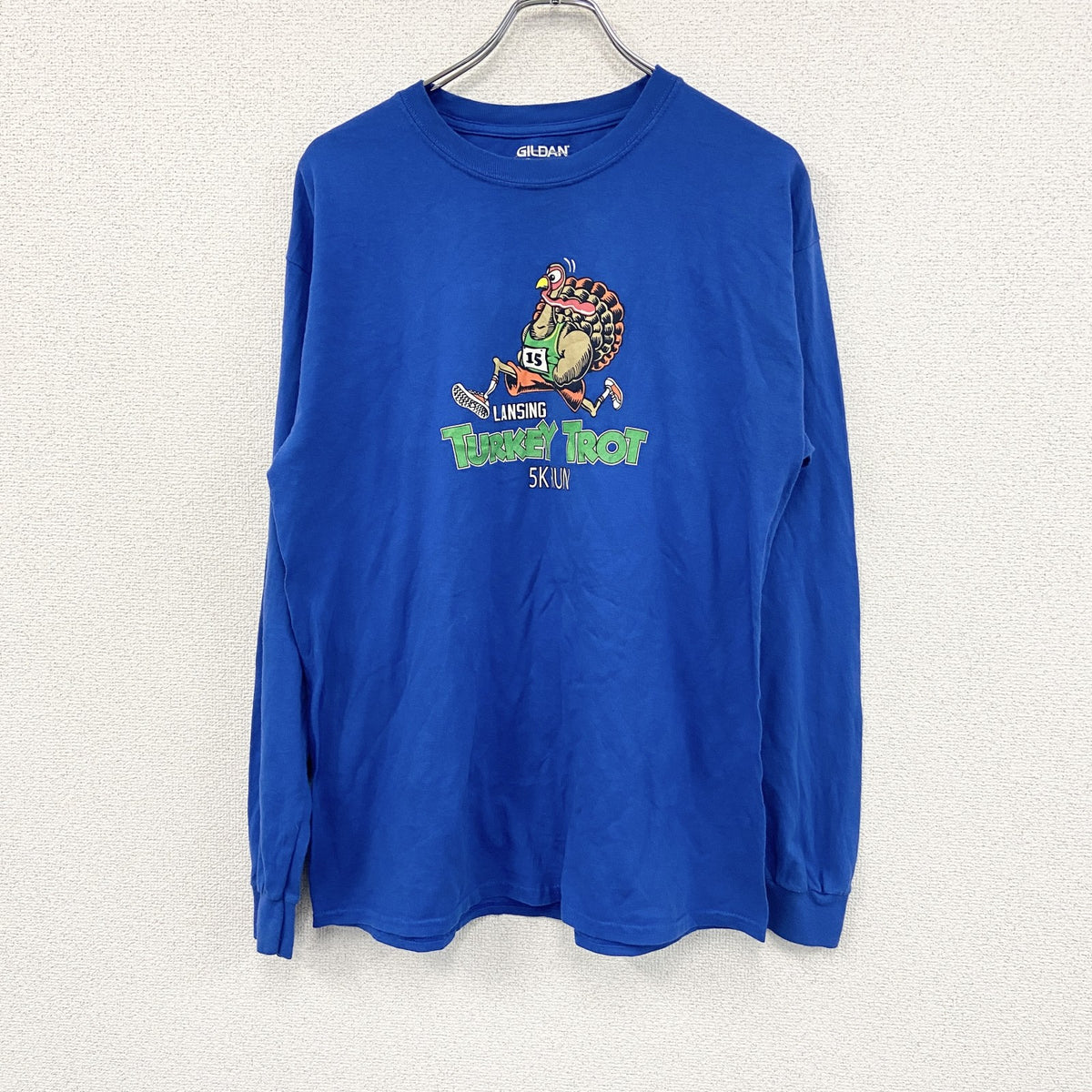 GILDAN　ギルダン　長袖Tシャツ/ロンT　Turkey Trot　青　ブルー　Lサイズ　古着
