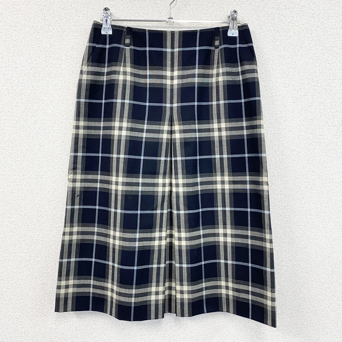 BURBERRY LONDON　バーバリーロンドン　ボックスプリーツスカート　チェック柄　紺　ネイビー　38サイズ　　古着