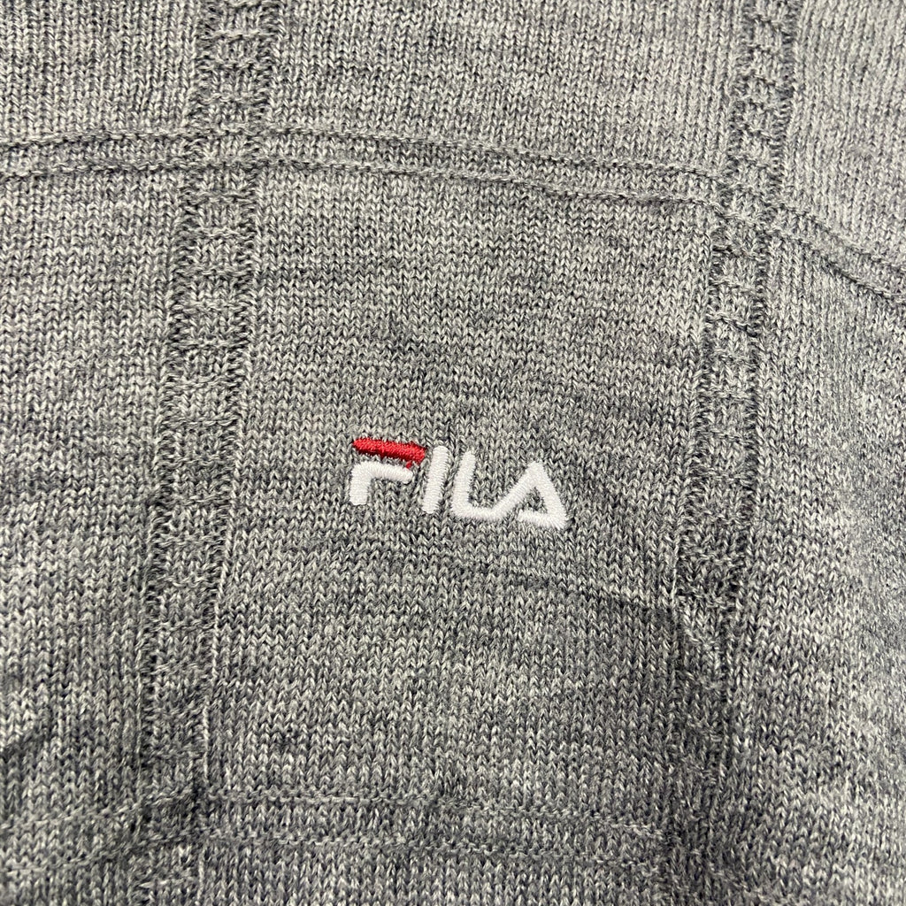 FILA　フィラ　ニットセーター　タートルネック　ハイネック　チェック柄　刺繍ロゴ　スポーツミックス　灰色　グレー　古着