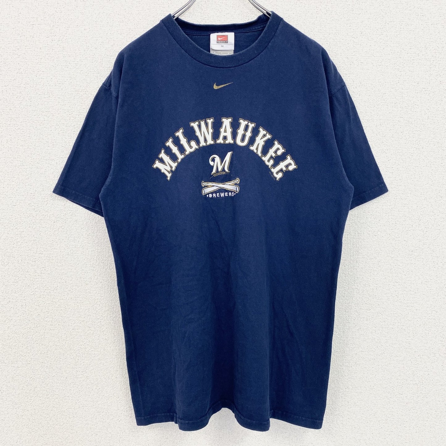 古着 used　NIKE　ナイキ　半袖クルーネックプリントＴシャツ　ミルウォーキーブルワーズ　野球　ネイビー　Lサイズ