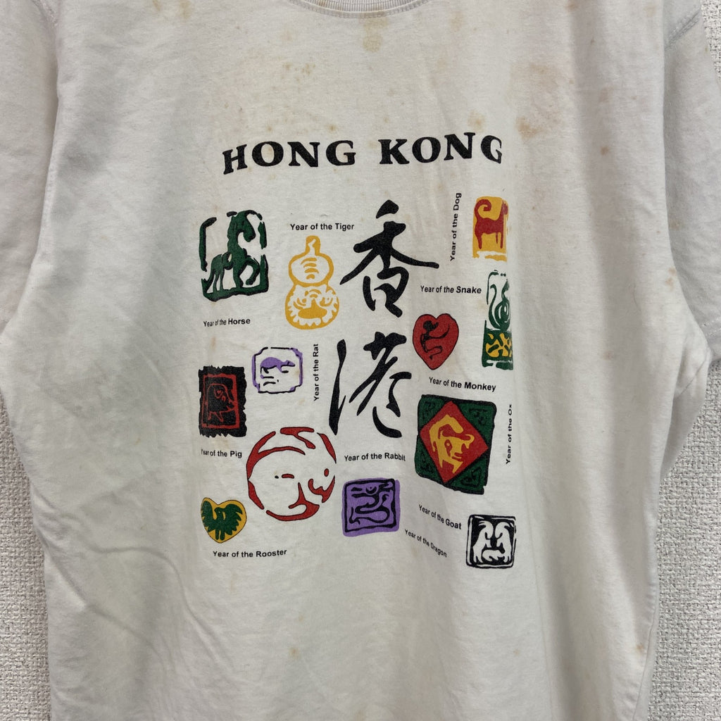 ～00s　HONG KONG　香港　半袖プリントTシャツ　スーベニアT　デカロゴ　ヴィンテージ　白　ホワイト　古着