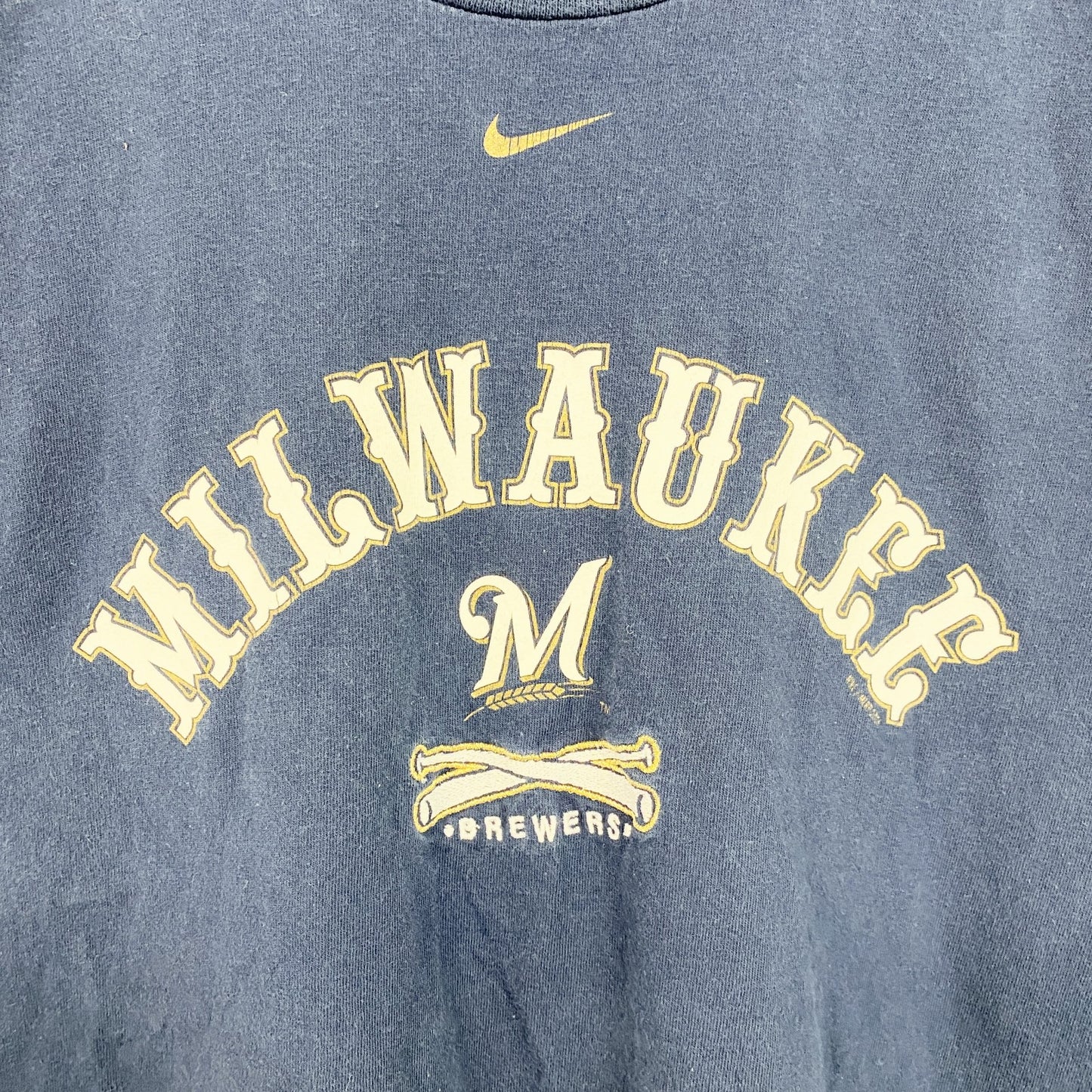 古着 used　NIKE　ナイキ　半袖クルーネックプリントＴシャツ　ミルウォーキーブルワーズ　野球　ネイビー　Lサイズ