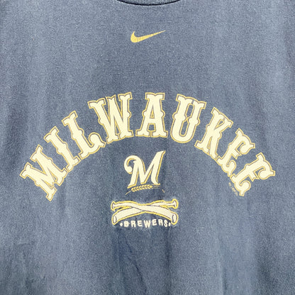 古着 used　NIKE　ナイキ　半袖クルーネックプリントＴシャツ　ミルウォーキーブルワーズ　野球　ネイビー　Lサイズ