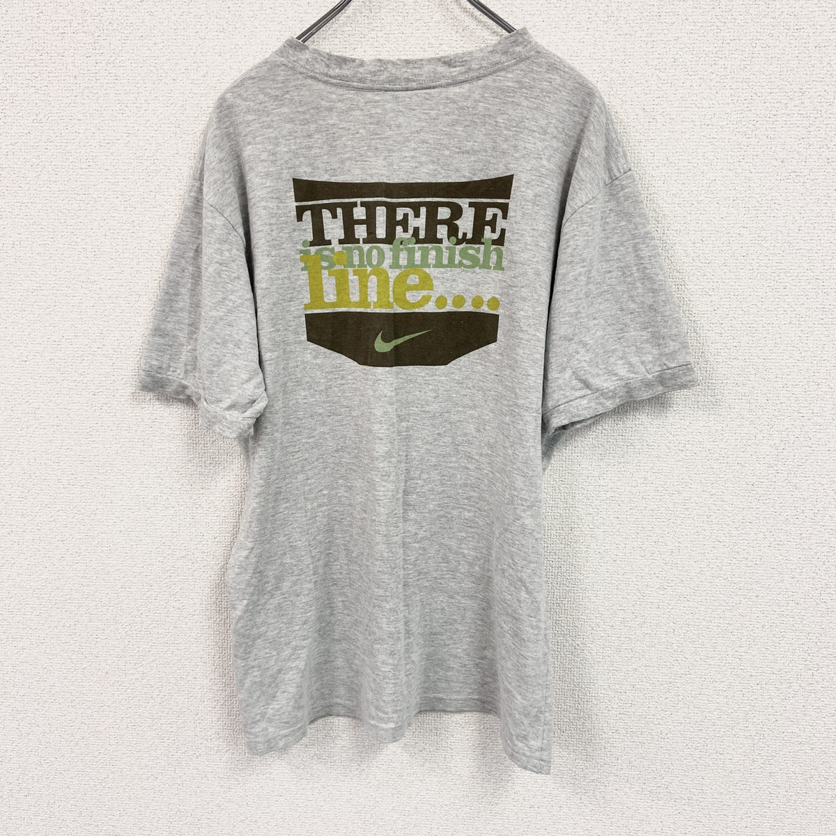 90s　NIKE　ナイキ　半袖プリントTシャツ　Vネック　灰色　グレー　Sサイズ カットソー メンズ ポリエステル 古着