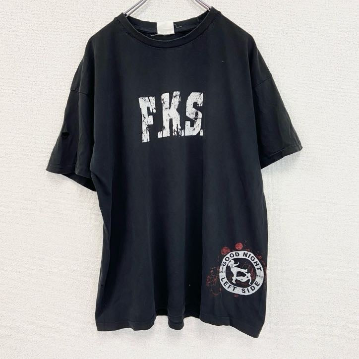 B&C　半袖プリントTシャツ　F.K.S.　英字プリント　黒　ブラック　2XLサイズ　古着