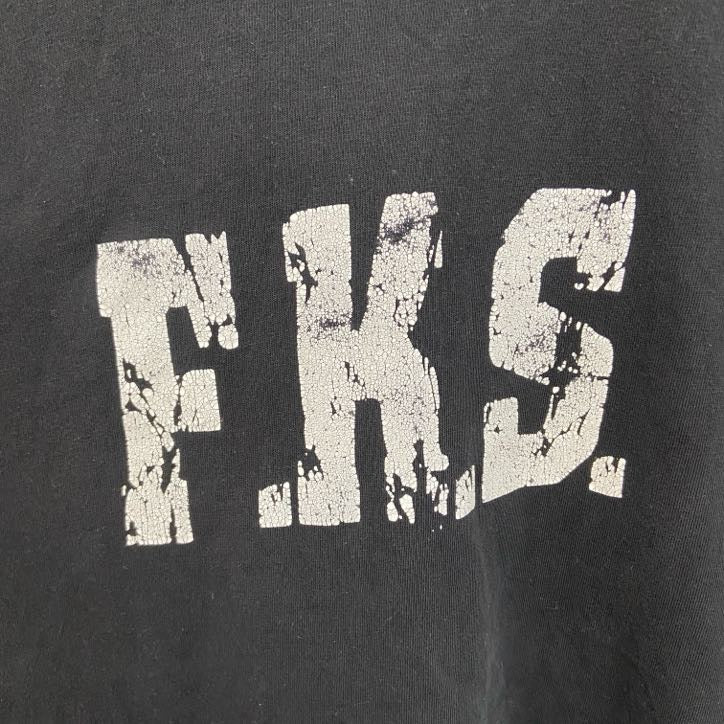 B&C　半袖プリントTシャツ　F.K.S.　英字プリント　黒　ブラック　2XLサイズ　古着