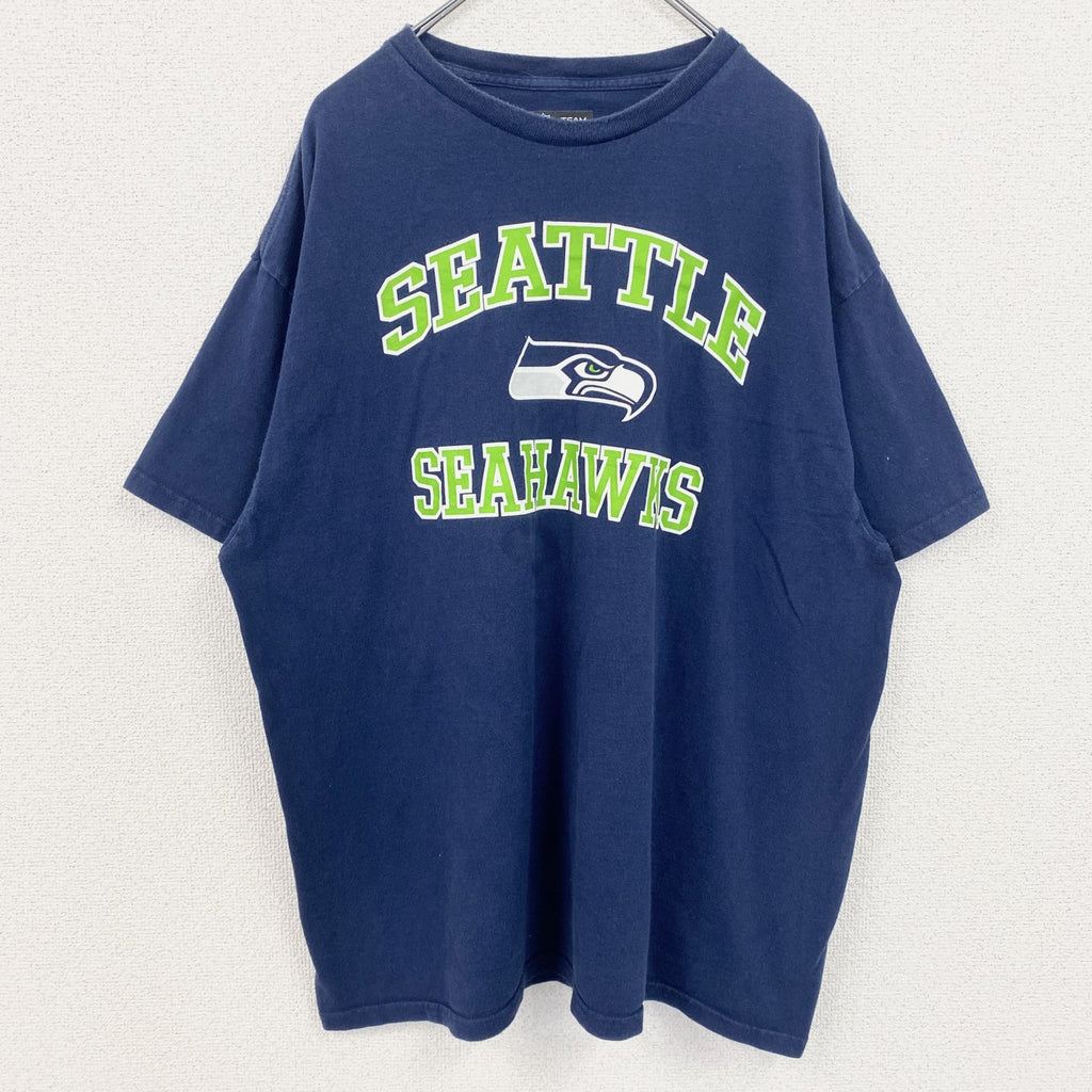 NFL　半袖プリントTシャツ　シアトルホークス　フットボール　クルーネック　ネイビー　紺　2XLサイズ　古着
