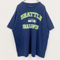 NFL　半袖プリントTシャツ　シアトルホークス　フットボール　クルーネック　ネイビー　紺　2XLサイズ　古着