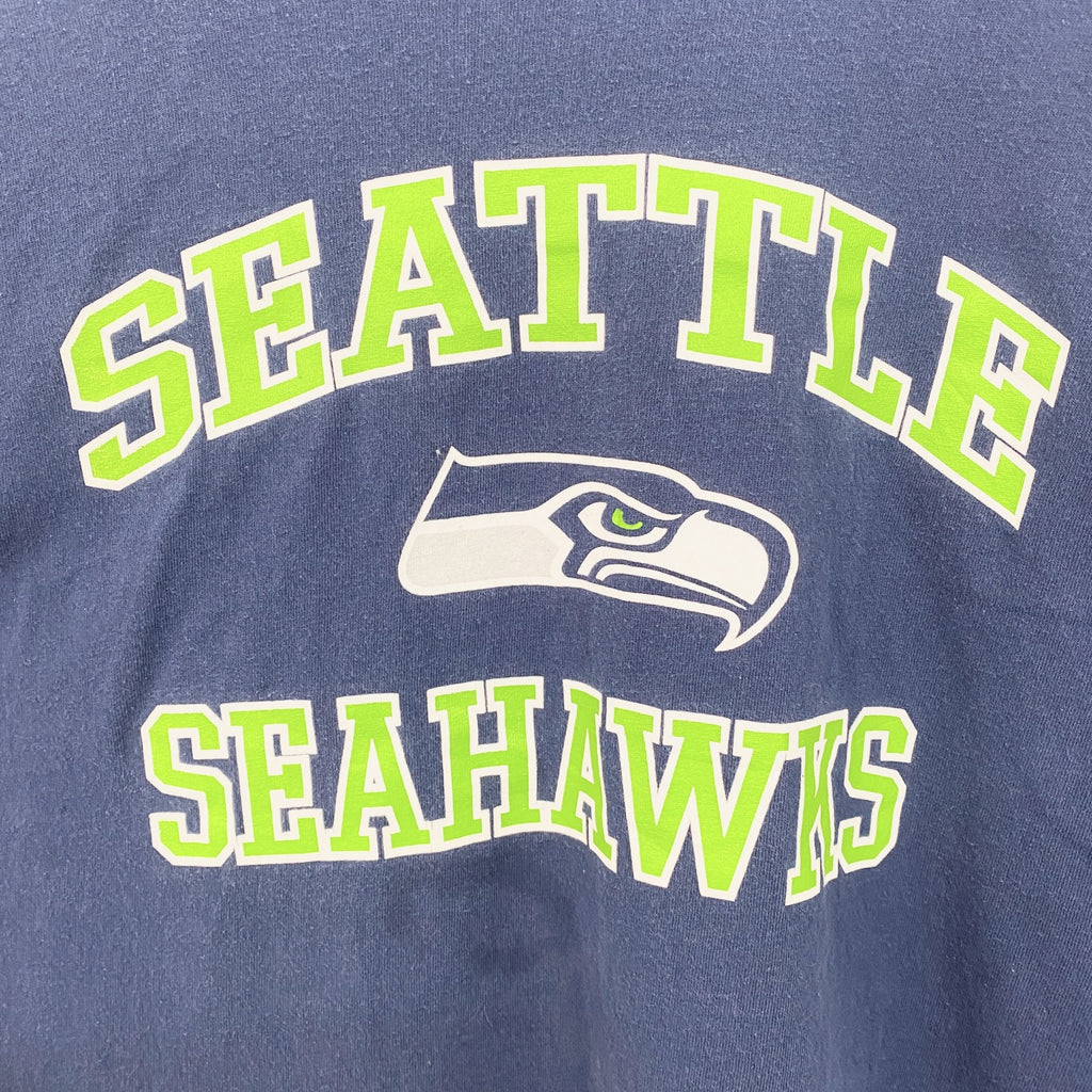 NFL　半袖プリントTシャツ　シアトルホークス　フットボール　クルーネック　ネイビー　紺　2XLサイズ　古着