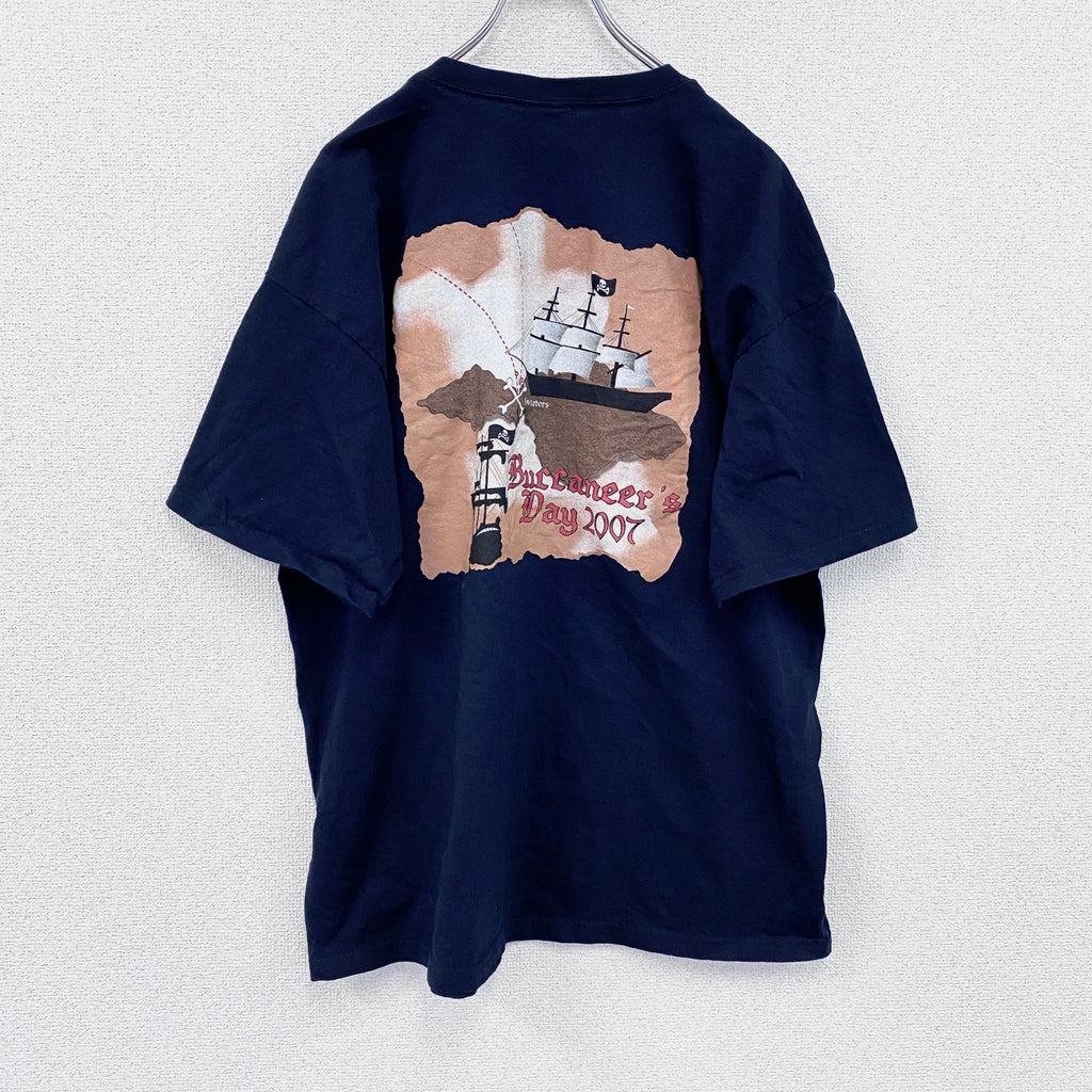 00s　GILDAN　ギルダン　半袖プリントTシャツ　ヴィンテージ　海賊　紺　ネイビー　XLサイズ　古着