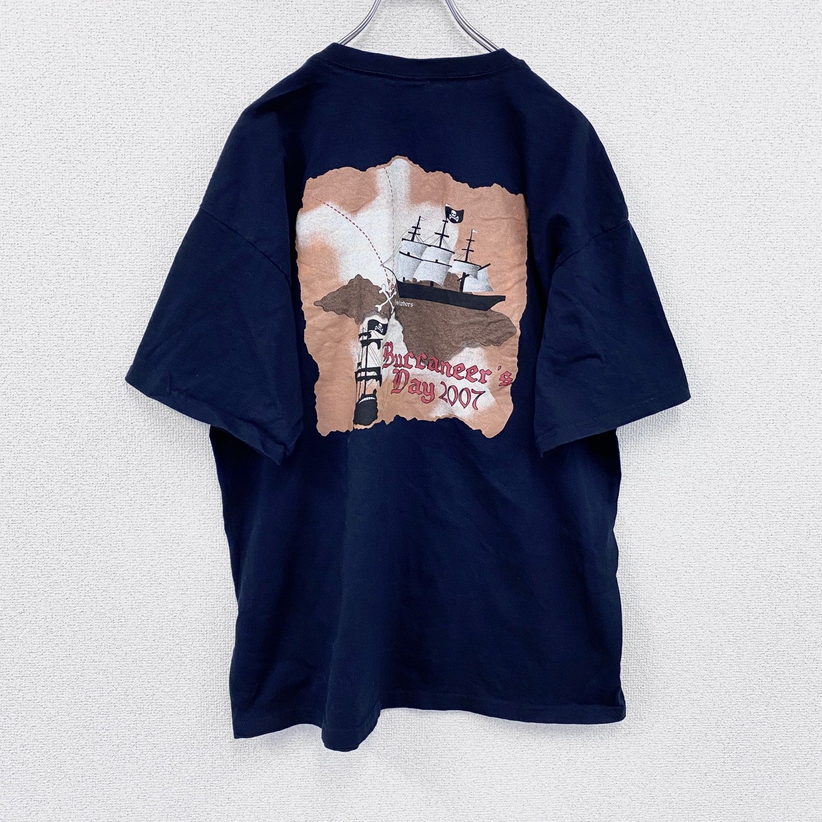 00s　GILDAN　ギルダン　半袖プリントTシャツ　ヴィンテージ　海賊　紺　ネイビー　XLサイズ　古着