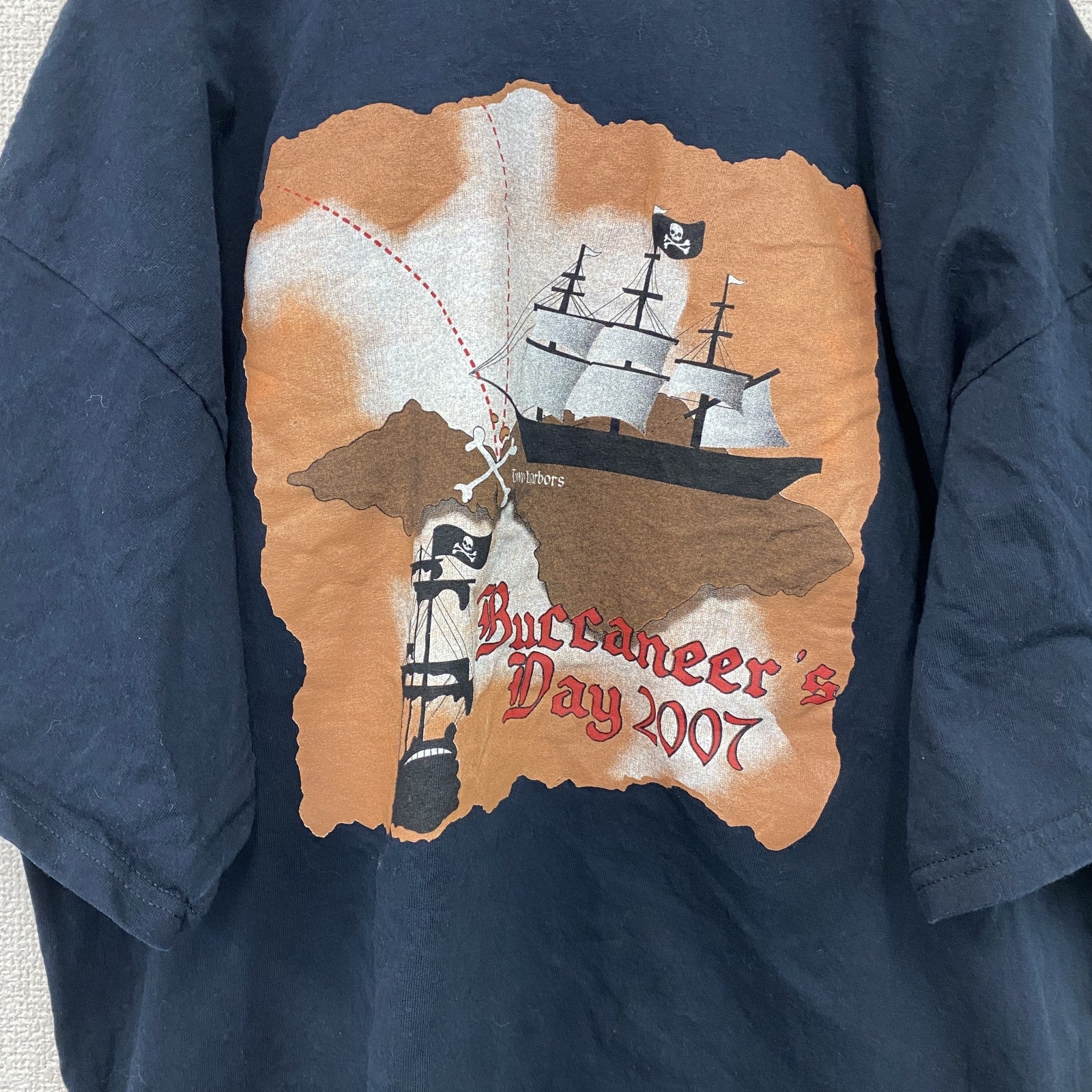 00s　GILDAN　ギルダン　半袖プリントTシャツ　ヴィンテージ　海賊　紺　ネイビー　XLサイズ　古着