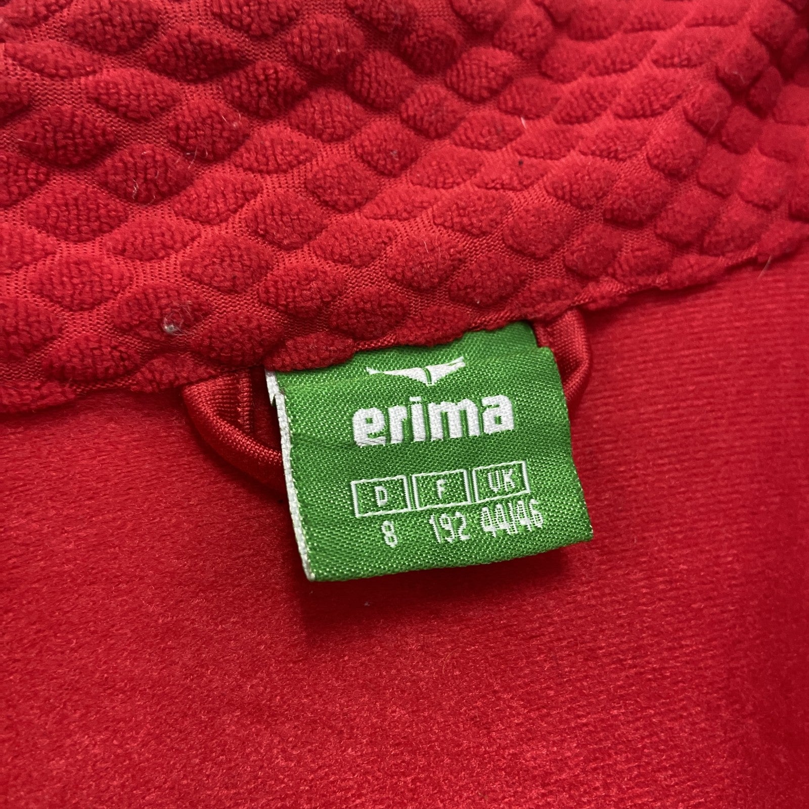 erima　トラックジャケット/ジャージ　フェード　刺繍ロゴ　アーチプリント　3連プリント　赤　レッド　44サイズ　古着