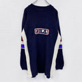 ～00s　FILA　フィラ　アクリルニットセーター　ヴィンテージ　デカロゴ　紺　ネイビー　古着