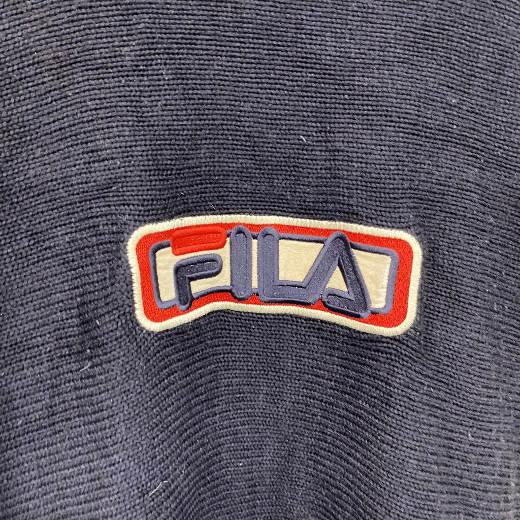 ～00s　FILA　フィラ　アクリルニットセーター　ヴィンテージ　デカロゴ　紺　ネイビー　古着