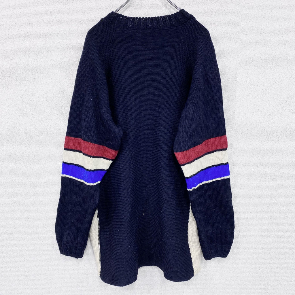 ～00s　FILA　フィラ　アクリルニットセーター　ヴィンテージ　デカロゴ　紺　ネイビー　古着