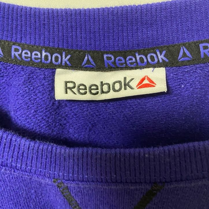 古着 used　Reebok リーボック　長袖ロゴプリントスウェット　トレーナー　ラグランスリーブ　青　ブルー　Lサイズ