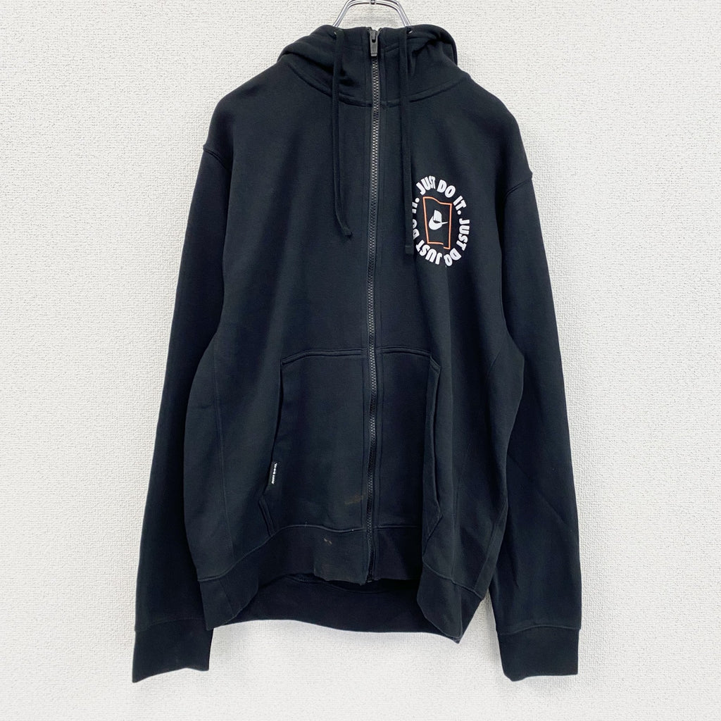 NIKE　ナイキ　フルジップスウェットパーカー/フーディー　JUST DO IT　スウッシュ　黒　ブラック　Lサイズ　古着