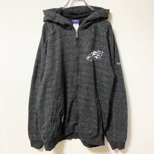 古着 used　NFL　Reebok リーボック　アメフト　フィデラルフィアイーグルス　長袖プルジップパーカー　ロゴ刺繡　Lサイズ