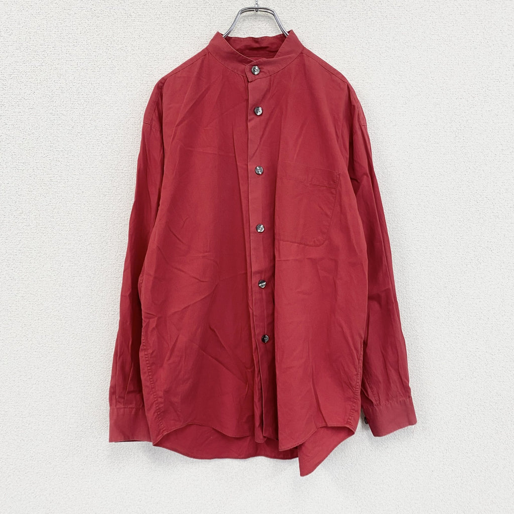 JUNMEN　ジュンメン　長袖シャツ　ノーカラーシャツ　赤　レッド　古着
