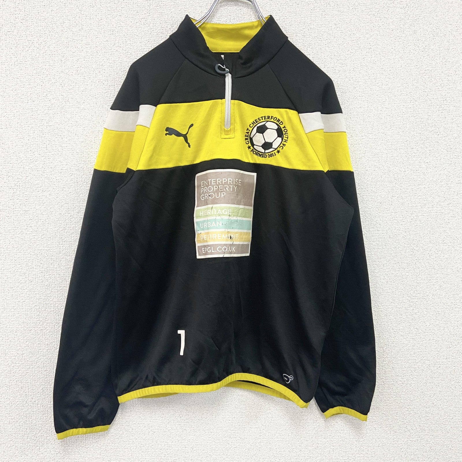 PUMA　プーマ　ハーフジップトラックジャケット/ジャージ　デカロゴ　黒　ブラック　Sサイズ　古着