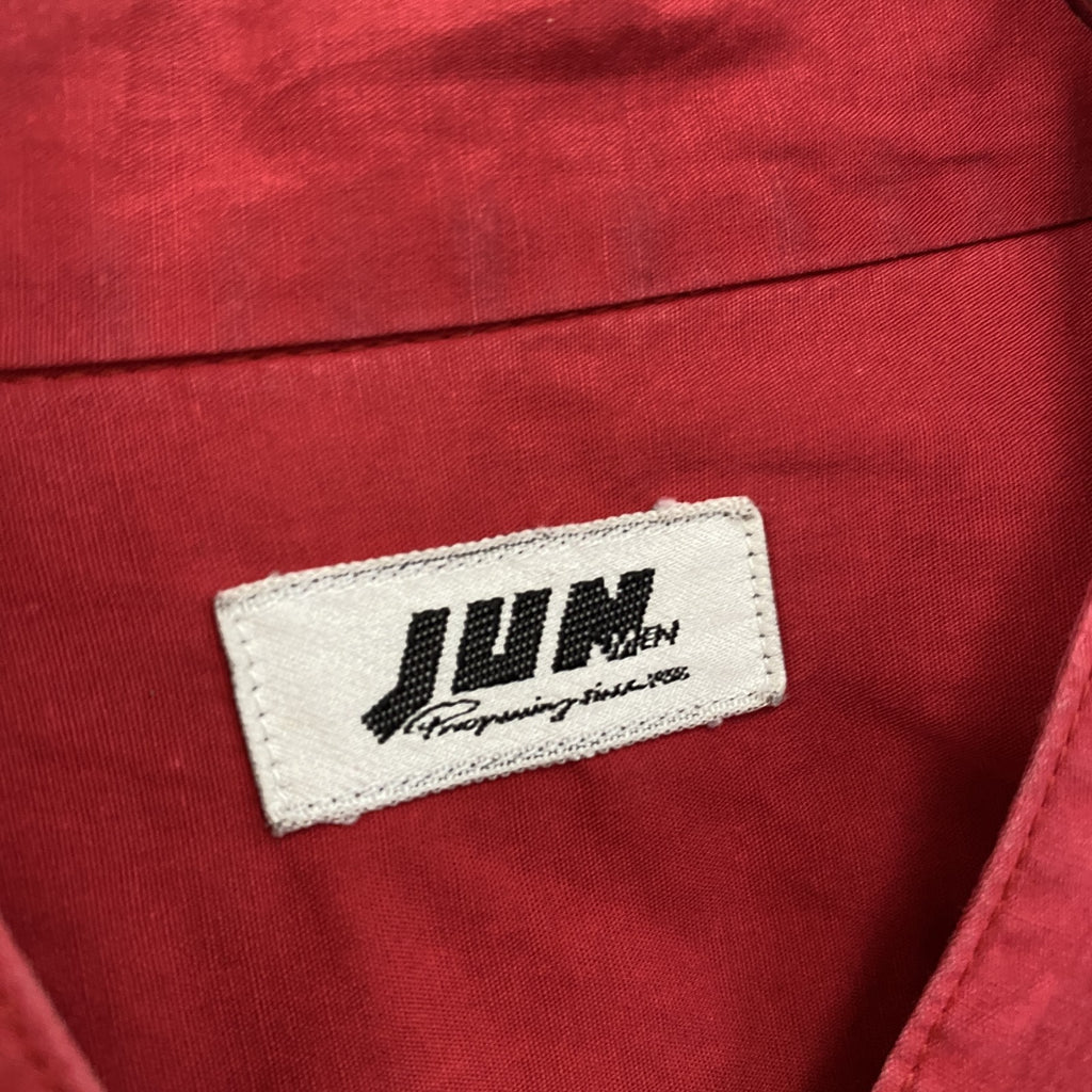 JUNMEN　ジュンメン　長袖シャツ　ノーカラーシャツ　赤　レッド　古着