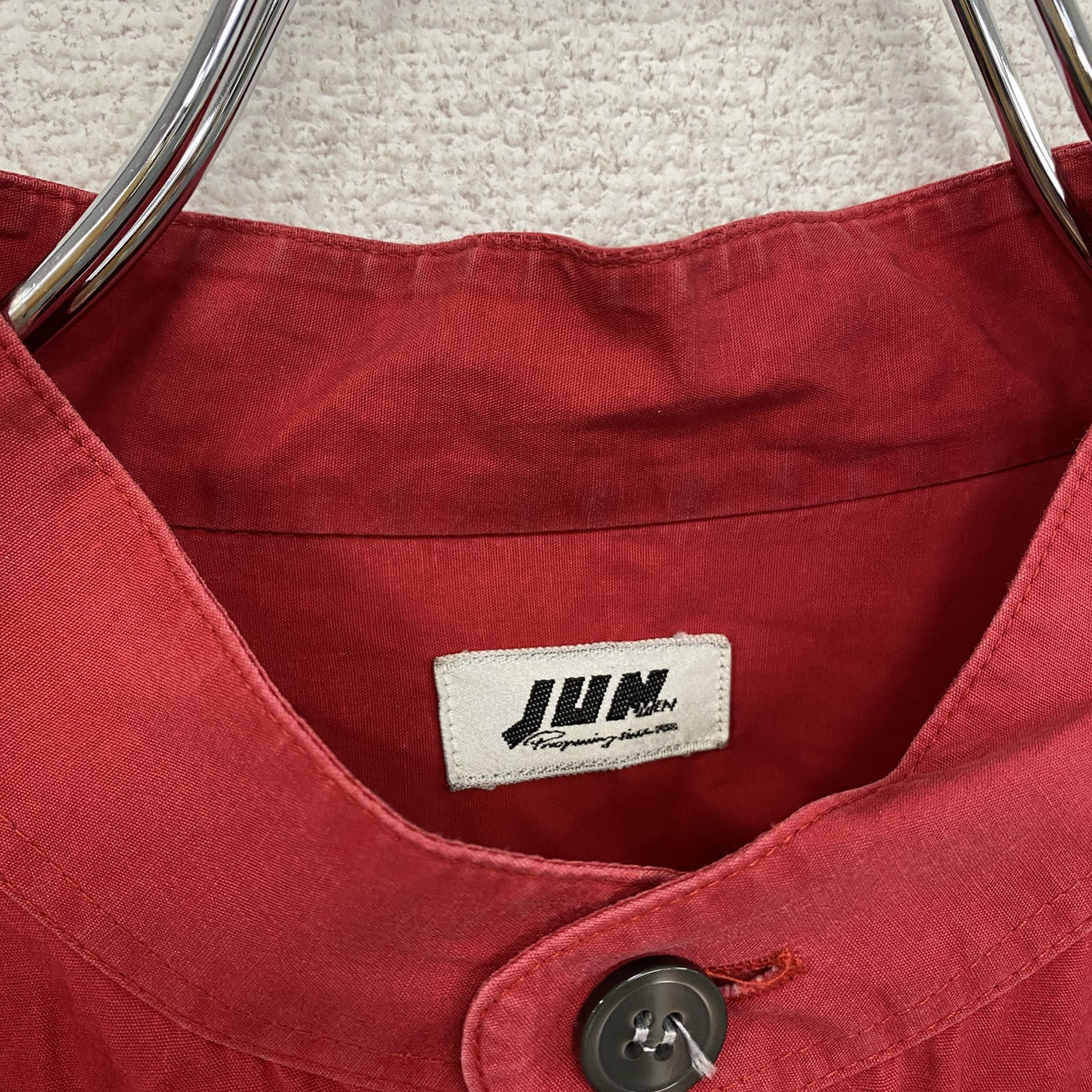 JUNMEN　ジュンメン　長袖シャツ　ノーカラーシャツ　赤　レッド　古着
