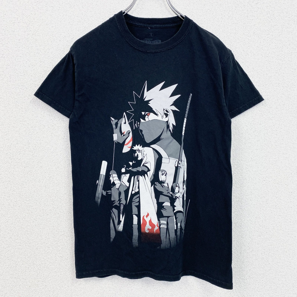 NARUTO　ナルト疾風伝　カカシ　半袖アニメプリントＴシャツ　キャラクターデザイン　黒　ブラック　Sサイズ　古着