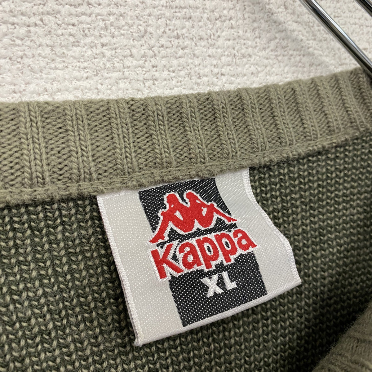 90s～　Kappa　カッパ　ウールニットセーター　刺繍ロゴ　ヴィンテージ　カーキ　XLサイズ　古着