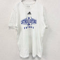 Adidas　アディダス　半袖カレッジプリントTシャツ　クルーネック　カソリックセントラル　ホワイト　XLサイズ　古着