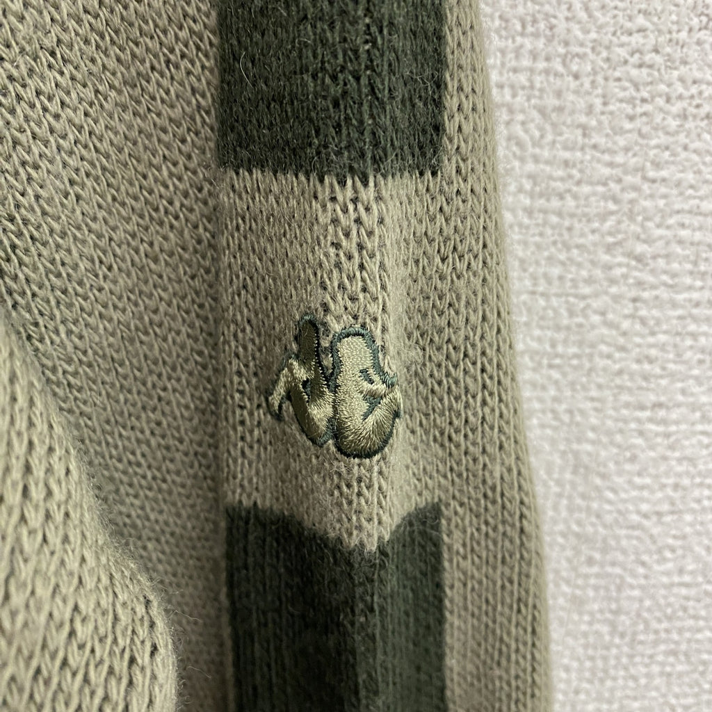 90s～　Kappa　カッパ　ウールニットセーター　刺繍ロゴ　ヴィンテージ　カーキ　XLサイズ　古着