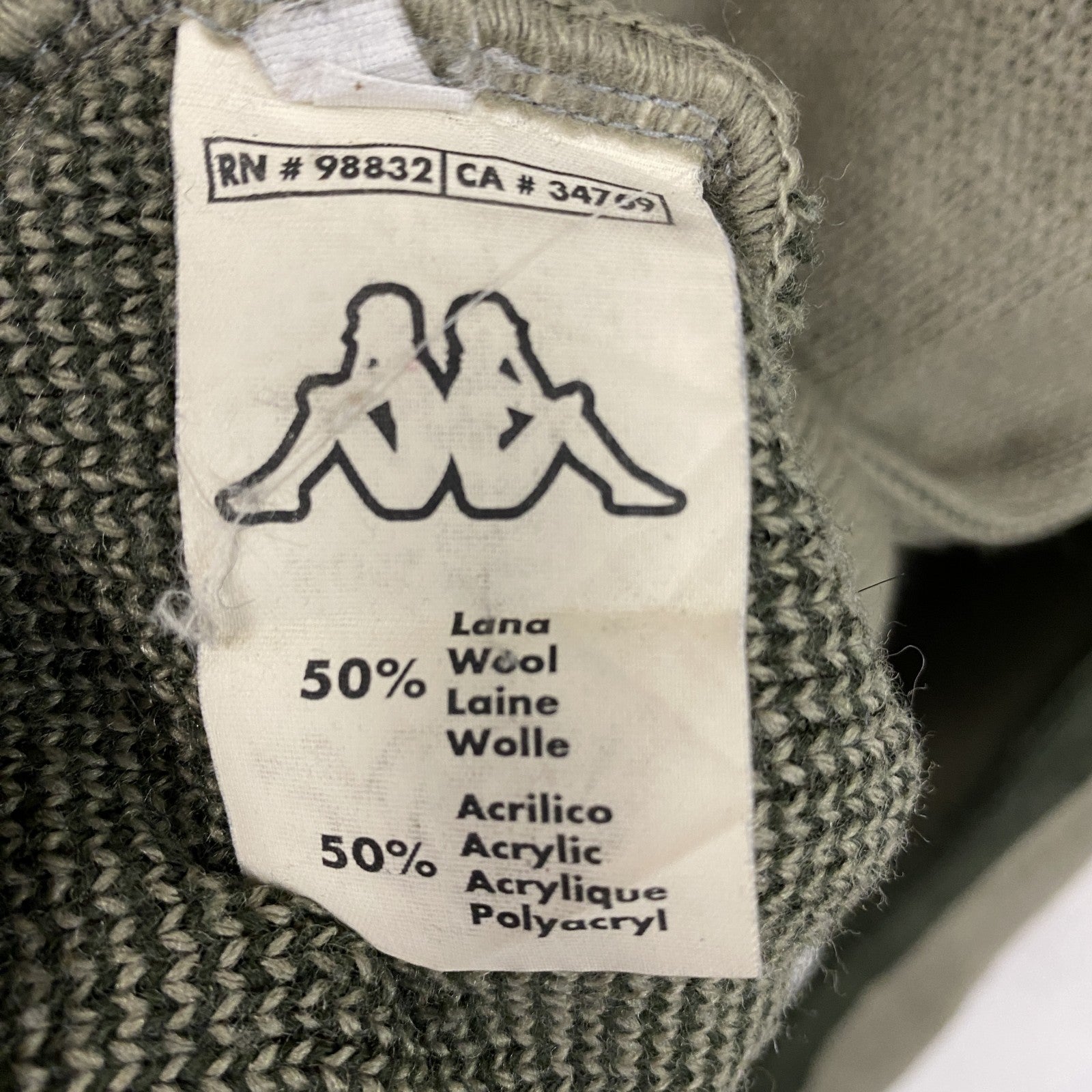 90s～　Kappa　カッパ　ウールニットセーター　刺繍ロゴ　ヴィンテージ　カーキ　XLサイズ　古着