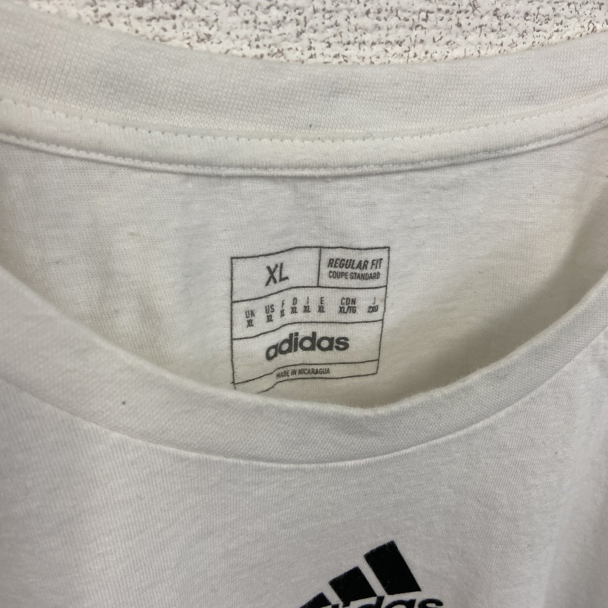 Adidas　アディダス　半袖カレッジプリントTシャツ　クルーネック　カソリックセントラル　ホワイト　XLサイズ　古着