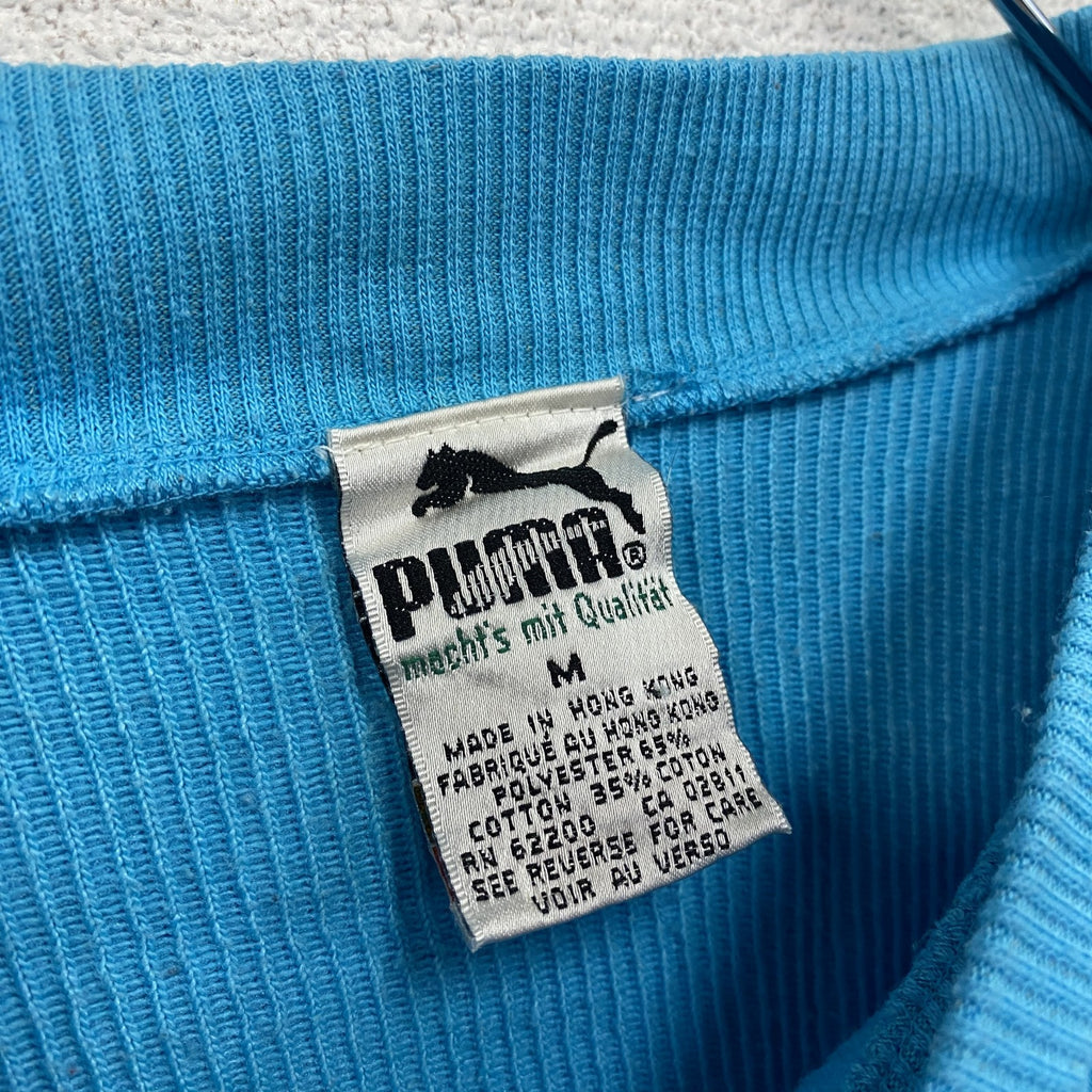 80s　PUMA　プーマ　リブニットセーター　コットンニットセーター　ヴィンテージ　水色　ライトブルー　Mサイズ　古着
