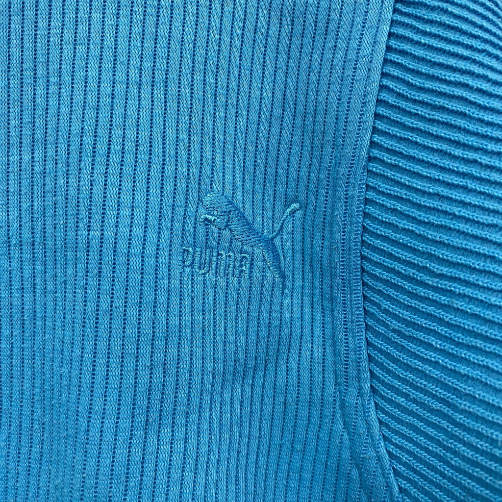 80s　PUMA　プーマ　リブニットセーター　コットンニットセーター　ヴィンテージ　水色　ライトブルー　Mサイズ　古着