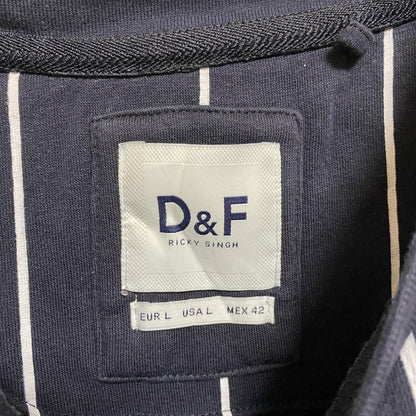 古着 used　D＆F　長袖スウェット　トレーナー　ストライプ　ネイビー　紺　クルーネック　秋冬服　Lサイズ