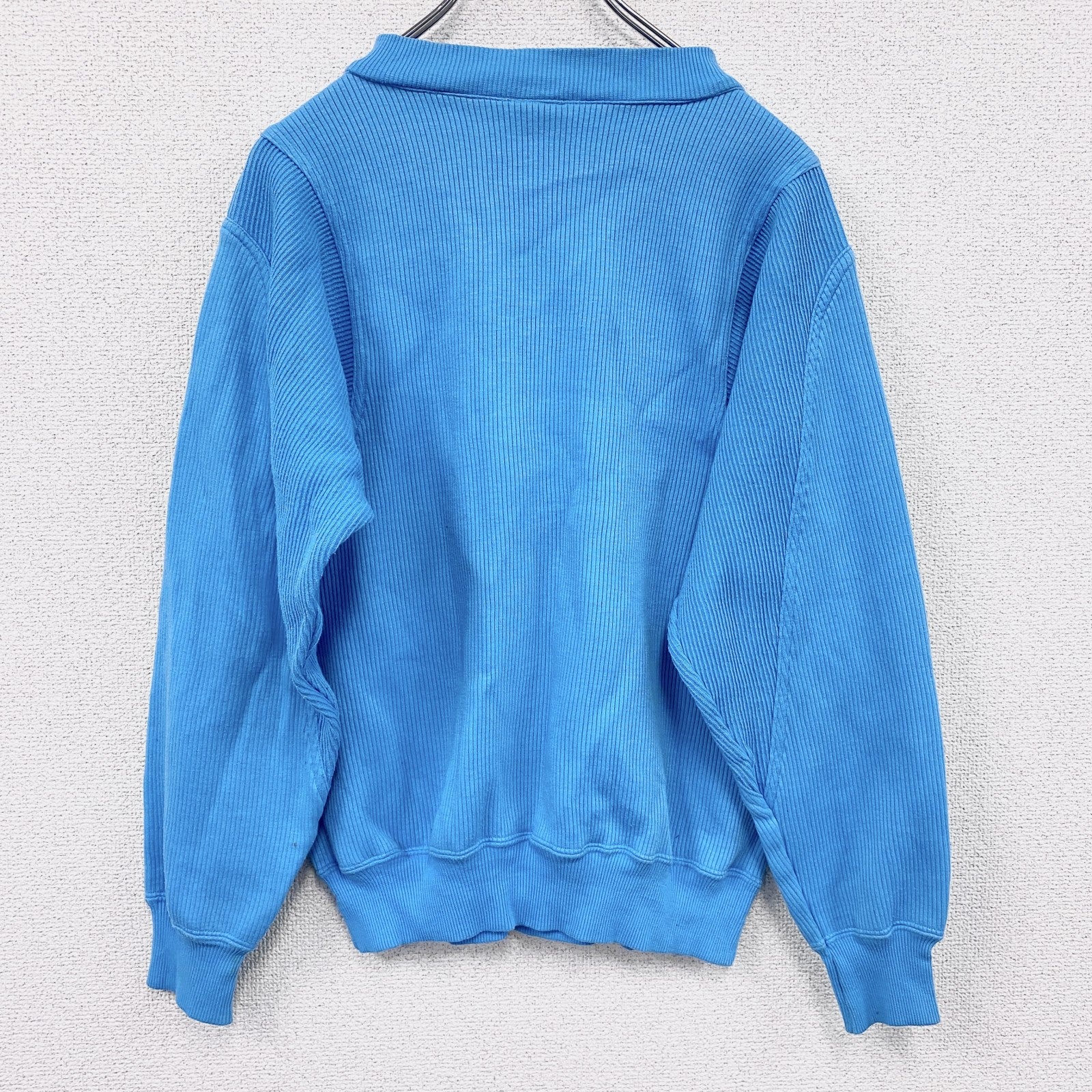 80s　PUMA　プーマ　リブニットセーター　コットンニットセーター　ヴィンテージ　水色　ライトブルー　Mサイズ　古着