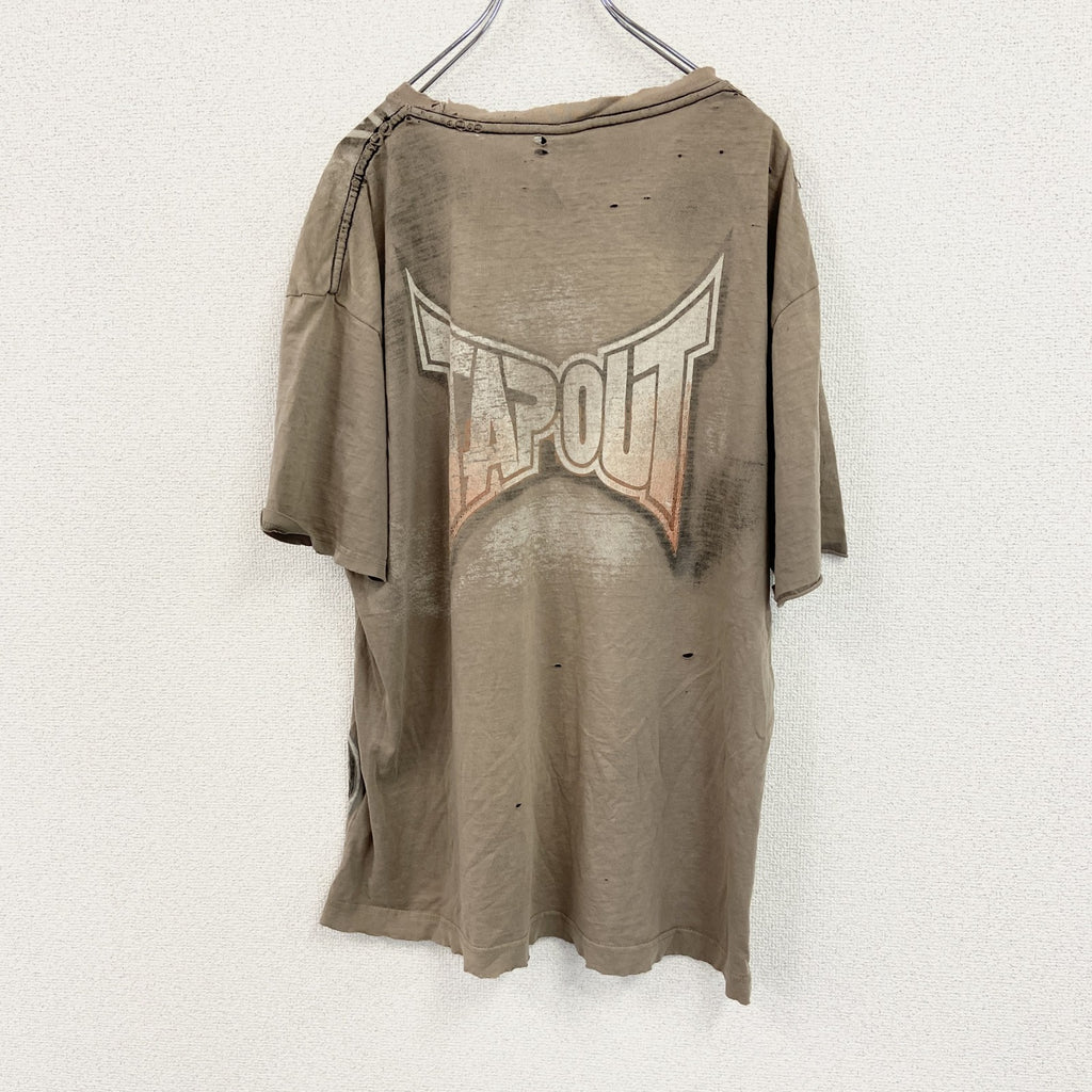 00s　TAPOUT　タップアウト　半袖プリントTシャツ　アニマルT　ダメージT　ヴィンテージ　茶色　ブラウン