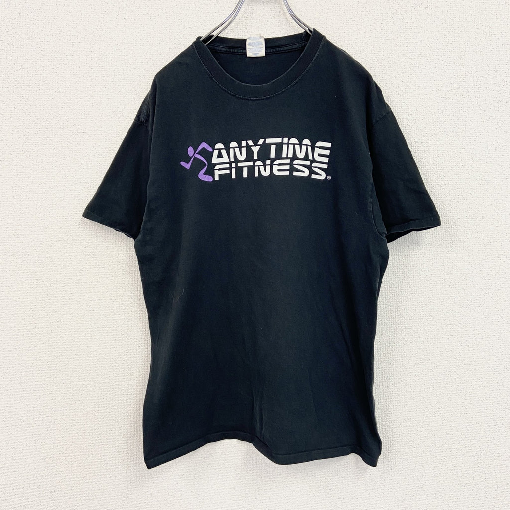 PORT&COMOANY　半袖フィットネスプリントTシャツ　ジムT　ANYTIME　エニタイム　黒　ブラック　Lサイズ　古着
