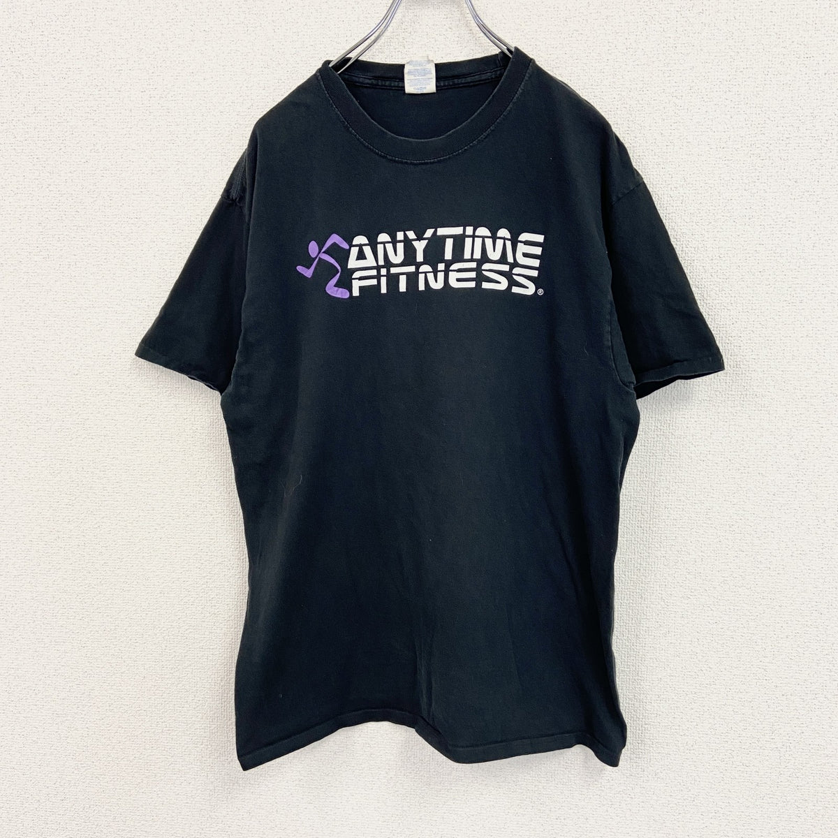 PORT&COMOANY　半袖フィットネスプリントTシャツ　ジムT　ANYTIME　エニタイム　黒　ブラック　Lサイズ　古着
