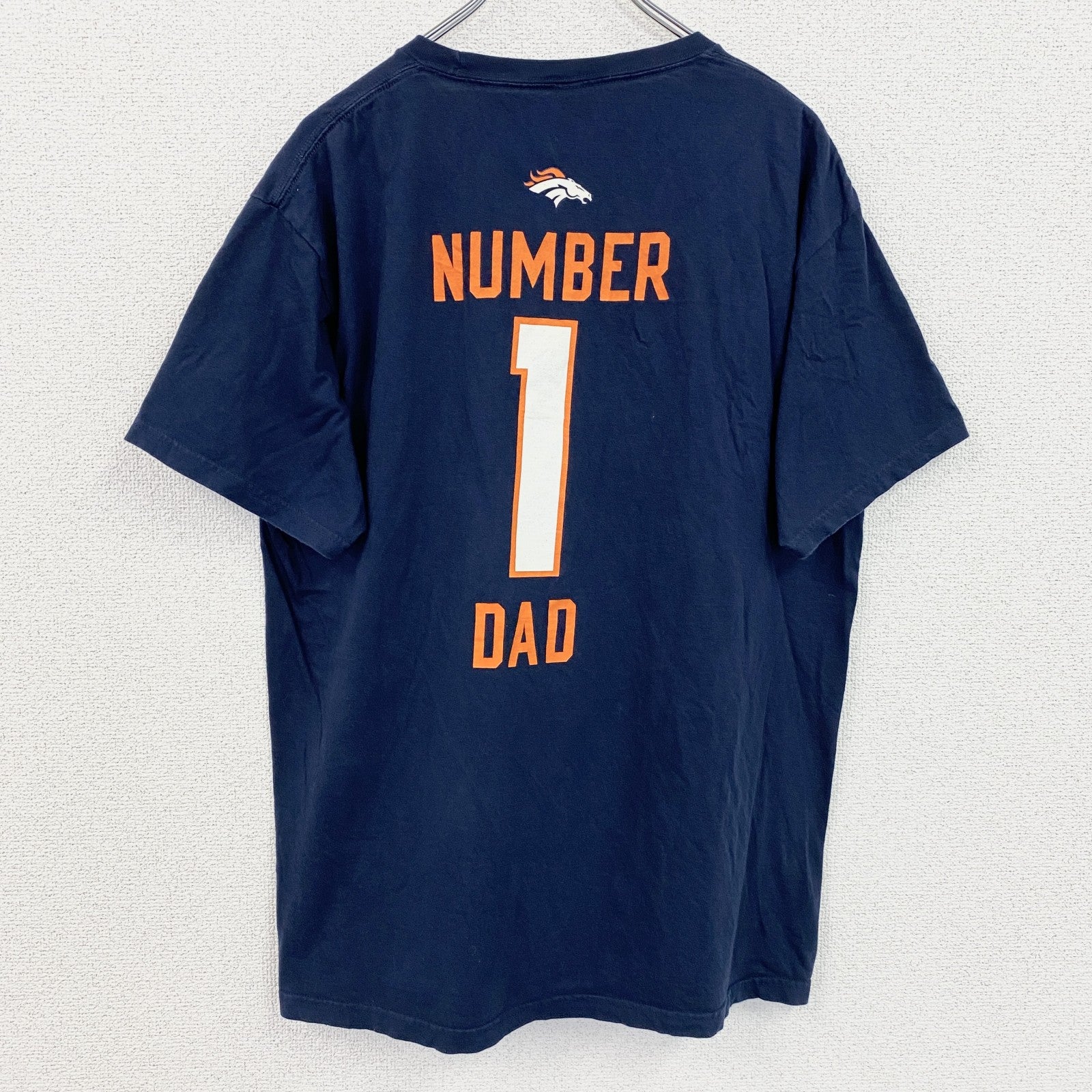 NFL　半袖クルーネックプリントＴシャツ　デンバーブロンコス　フットボール　背番号　ネイビー　紺　Lサイズ　古着