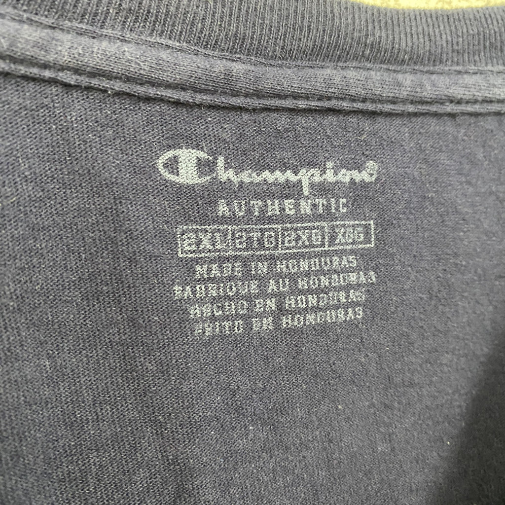 champion　チャンピオン　半袖プリントTシャツ　アーチプリント　クルーネック　現行　紺　ネイビー　2XLサイズ　古着