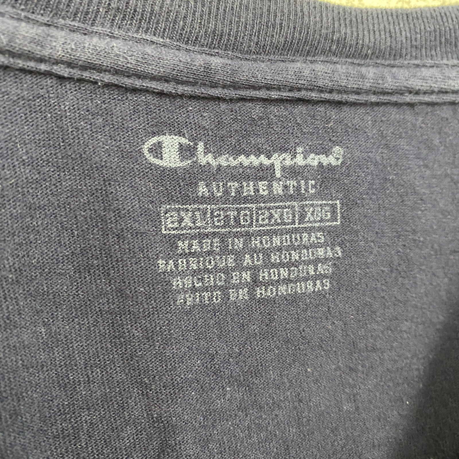 champion　チャンピオン　半袖プリントTシャツ　アーチプリント　クルーネック　現行　紺　ネイビー　2XLサイズ　古着