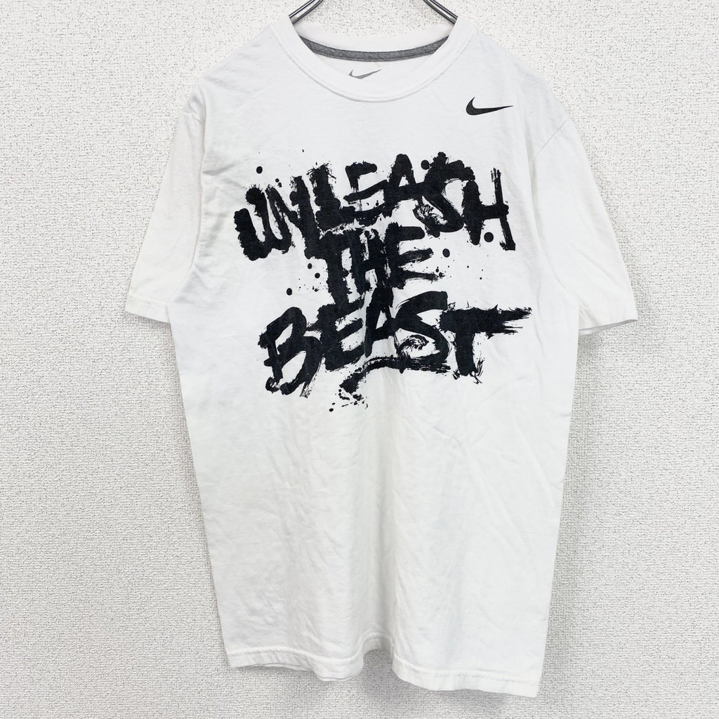 NIKE　ナイキ　メキシコ製　半袖英語プリントＴシャツ　クルーネック　白　ホワイト　Mサイズ　古着