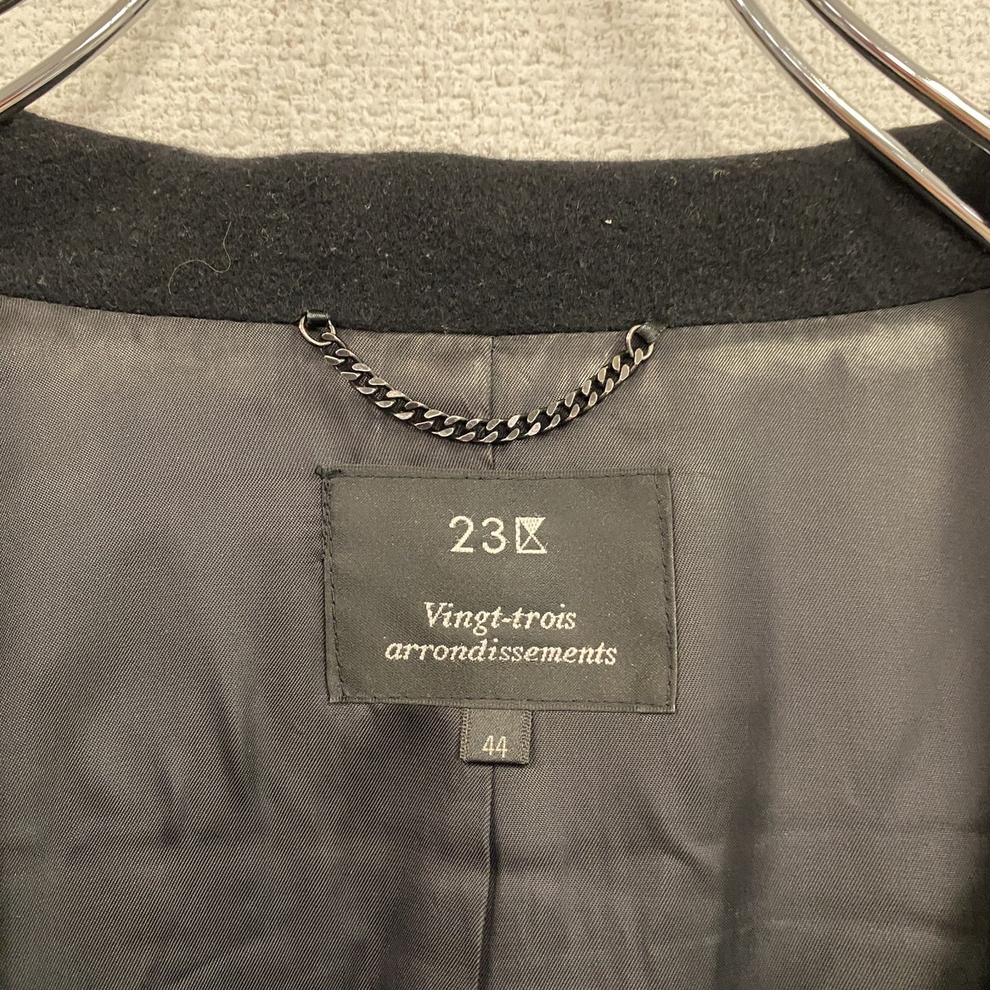 23区　ウールコート　比翼仕立て　黒　ブラック　44サイズ