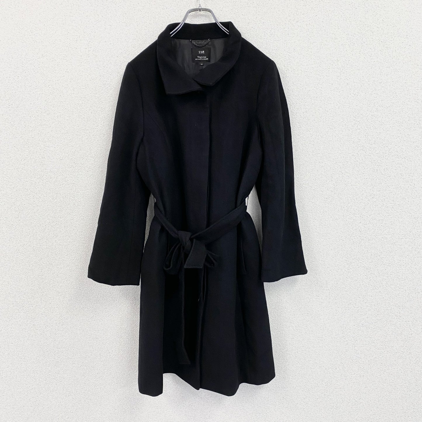 23区　ウールコート　比翼仕立て　黒　ブラック　44サイズ