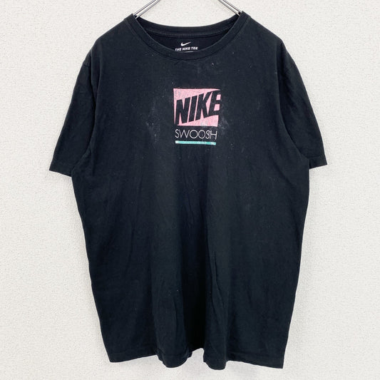 古着 used　NIKE　ナイキ　半袖ロゴプリントＴシャツ　クルーネック　SWOOSH　黒　ブラック　Lサイズ
