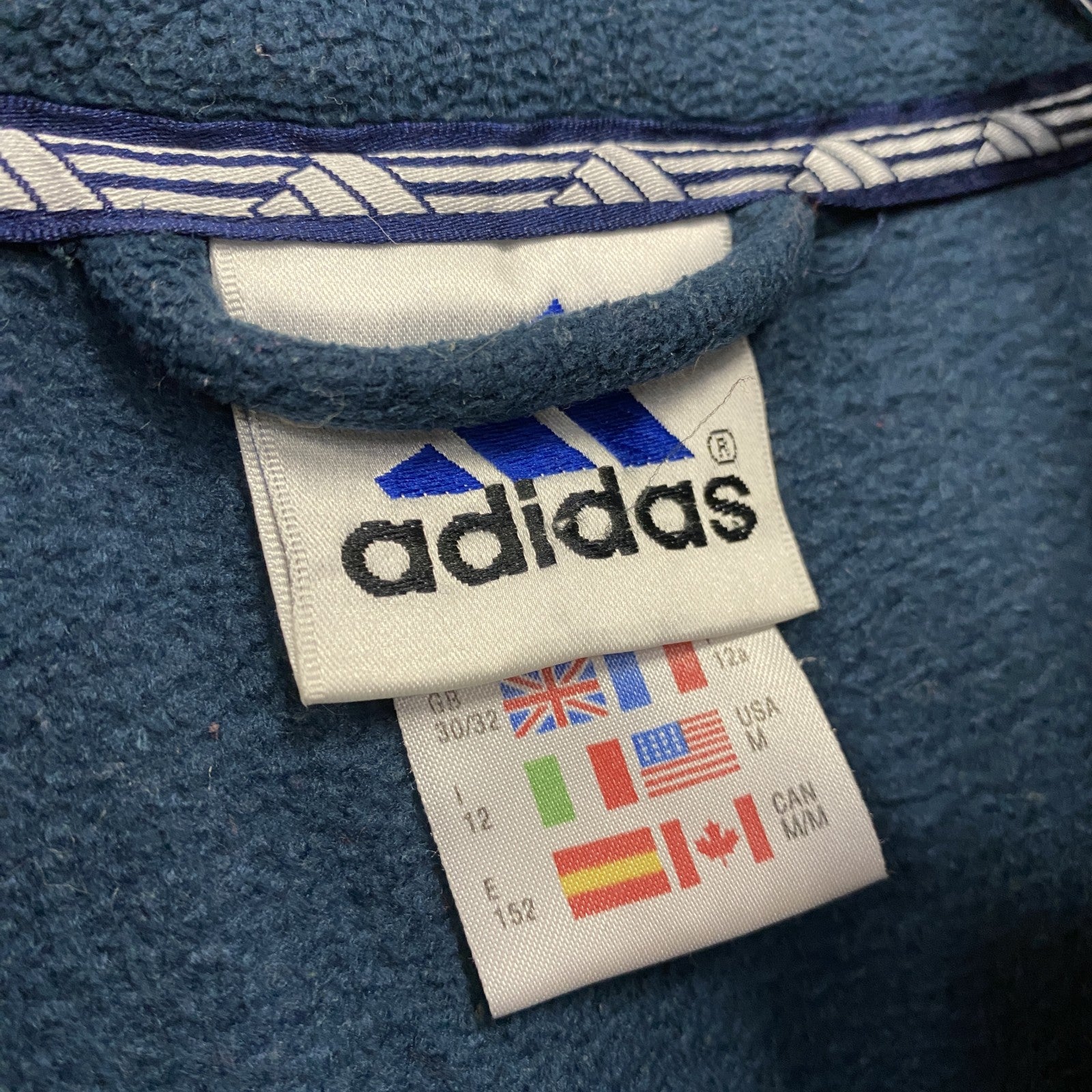 90s　adidas　アディダス　フリースジャケット/ボアジャケット　パフォーマンスロゴ　ヴィンテージ　紺　ネイビー　Mサイズ　古着