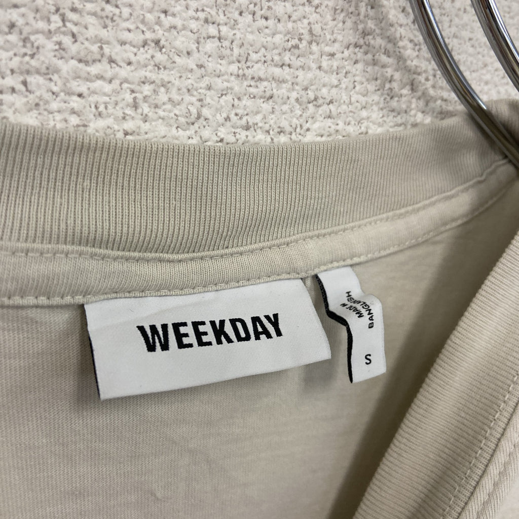 WEEKDAY　ウイークデイ　半袖プリントTシャツ　アーチプリント　ベージュ　Sサイズ カットソー メンズ コットン 古着